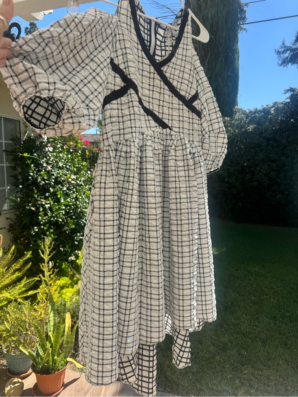 ASOS Black and White Plaid Long Sleeve Fit-and-Flare Dress